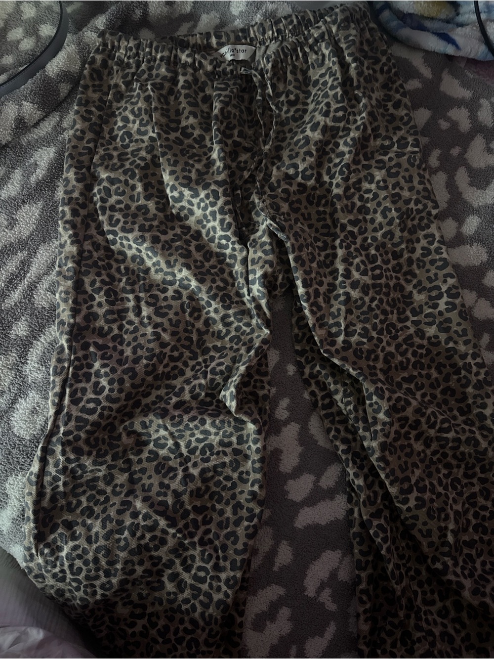 Vanilla Star Olive and Black Leopard Wide Leg Pants